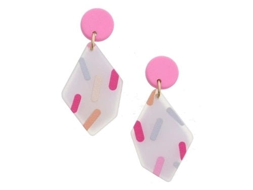 Pink Abstract Multi Sprinkled Shape Earrings