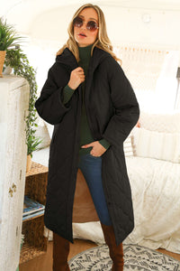 Quilted Puffer Coat Long Line Black