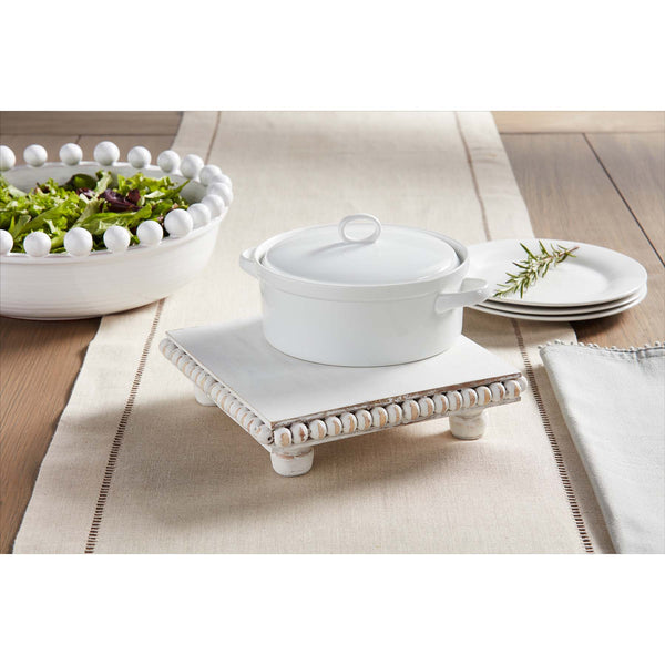 White Beaded Wood Trivet