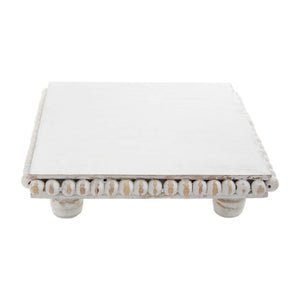 White Beaded Wood Trivet