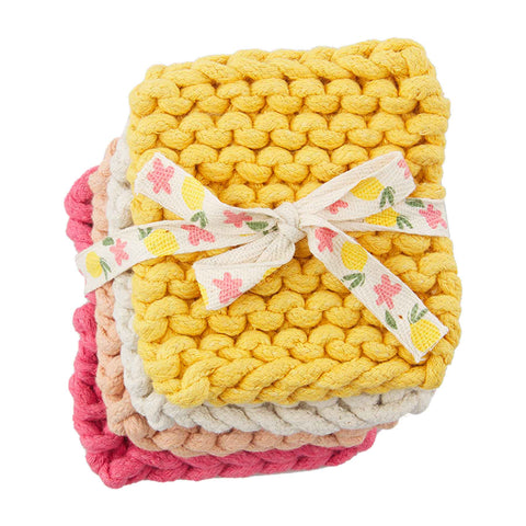 Pink Colorful Crochet Coaster Set