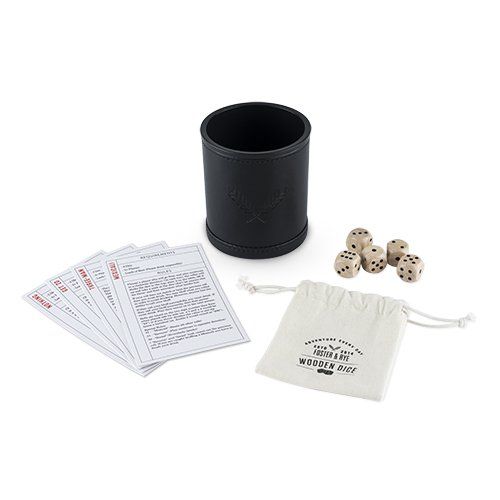 Wood Dice & Faux Leather Dice Cup Drinking Game