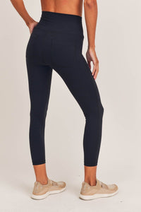 Tapered Band Solid Leggings with Back Pockets Black