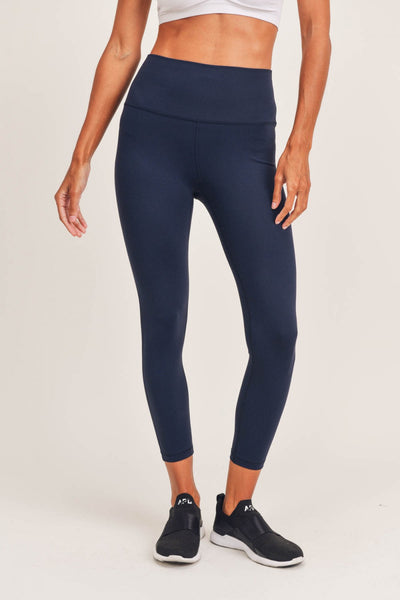 Tapered Band Solid Leggings with Back Pockets Black