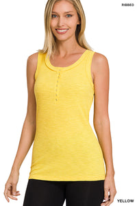 Ribbed Henley Tank Top Yellow