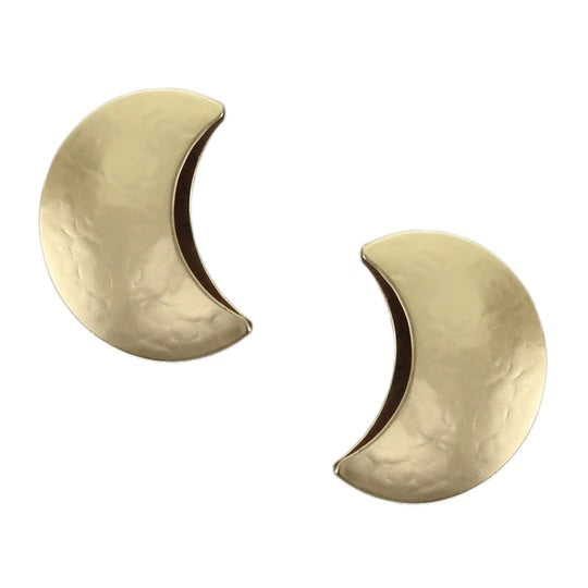 Large 3D Crescent Clip Earrings Brass