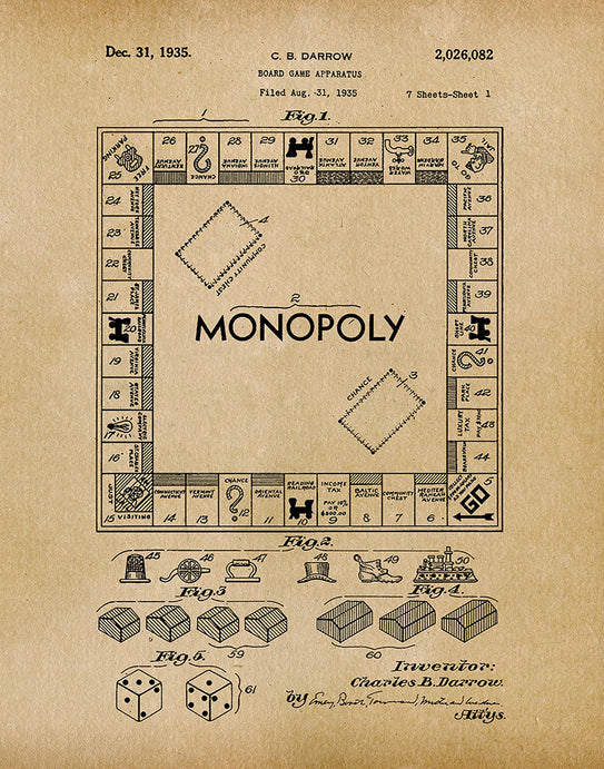 Monopoly Game 1935 Patent Art Print