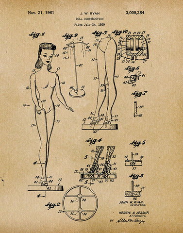 Barbie 1961 Patent Art Print