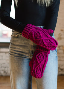 Magenta Cable Knit Fleece Lined Mittens