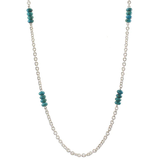 Chain with Stacked Turquoise Beads Long Necklace