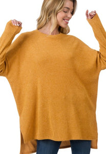 Ribbed Dolman Hi-Lo Sweater Golden Mustard