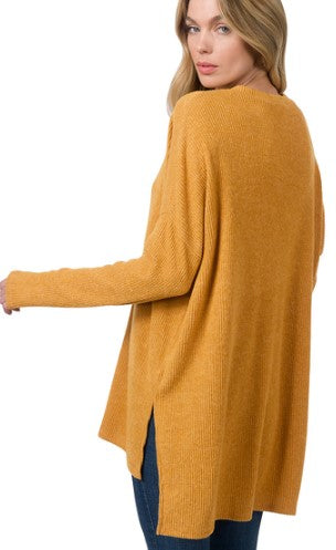 Ribbed Dolman Hi-Lo Sweater Golden Mustard