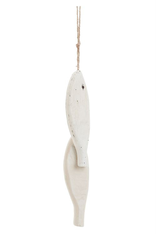 Wood String of Fish White 8"
