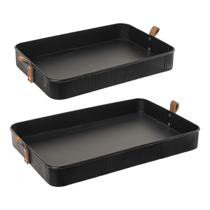 Black Rectangle Trays with Leather Handle