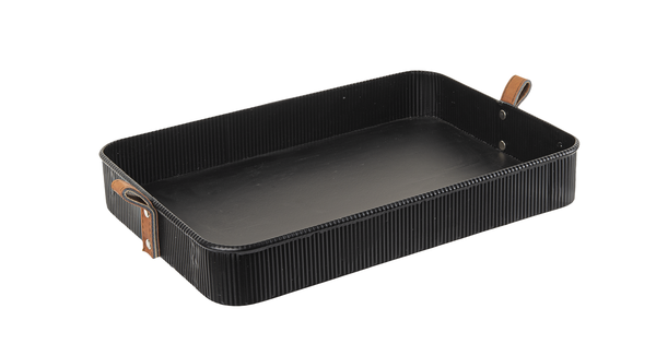 Black Rectangle Trays with Leather Handle