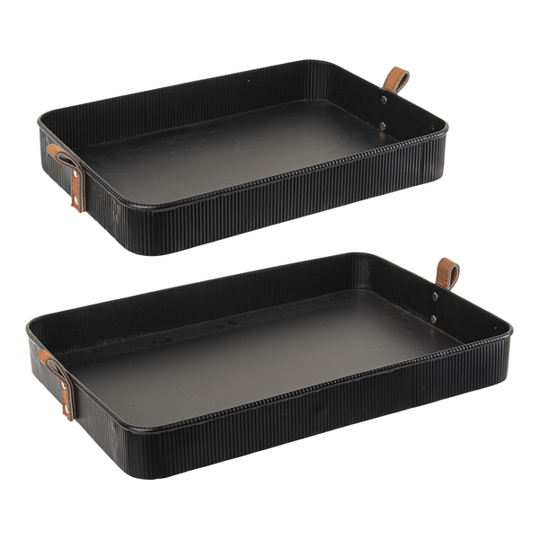 Black Rectangle Trays with Leather Handle