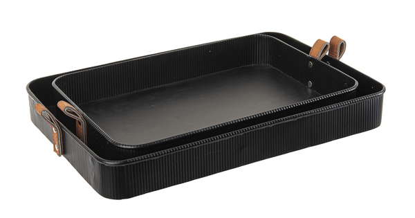 Black Rectangle Trays with Leather Handle
