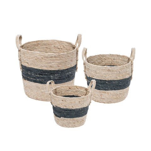 Blue Stripe Natural Baskets